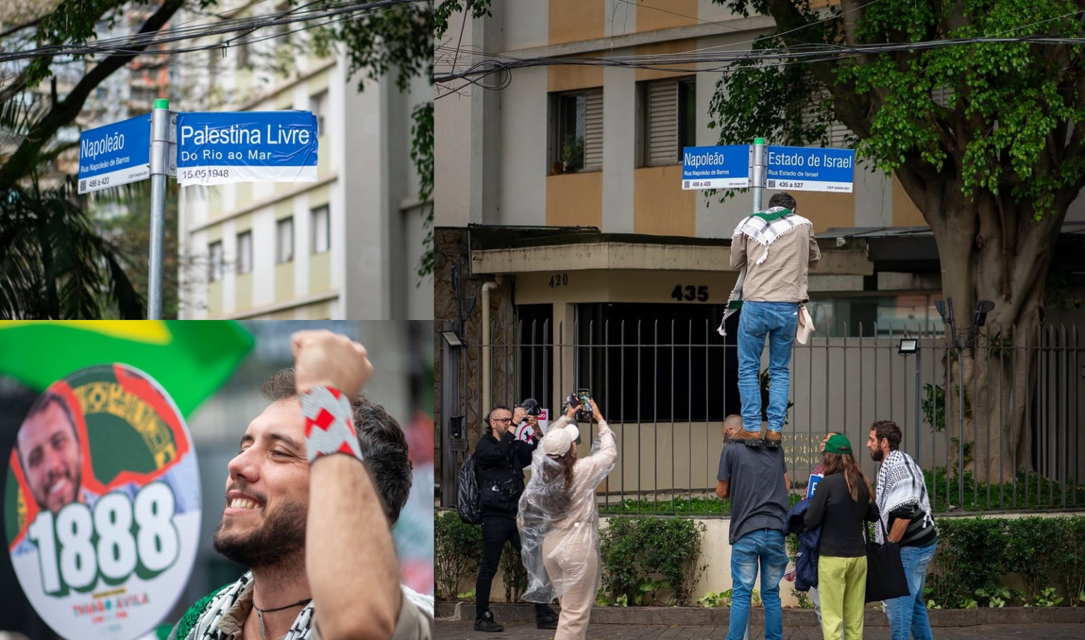 Pro-Palestinian activists cover ‘State of Israel’ Street sign in São Paulo
